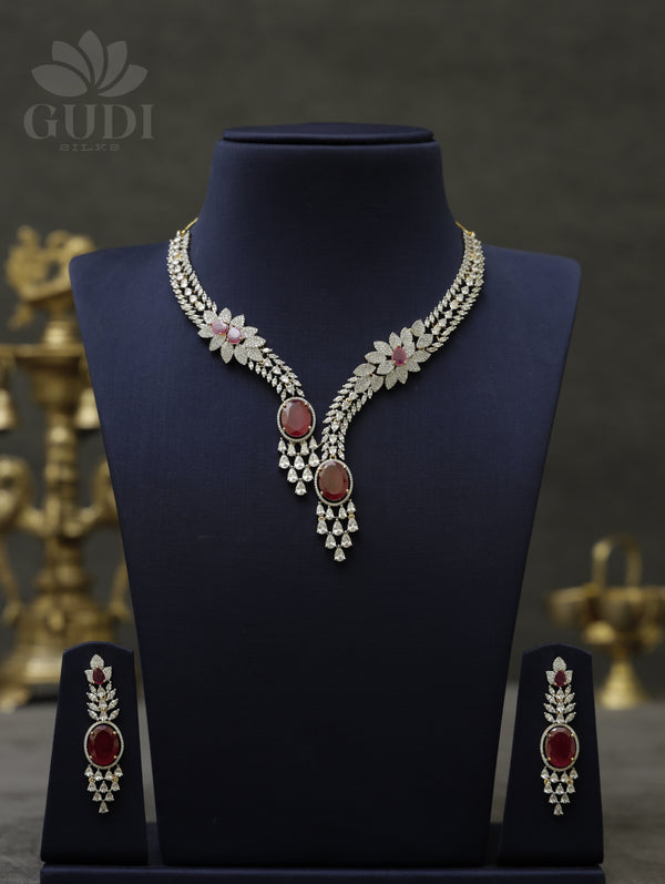 American Diamond Necklace - Red