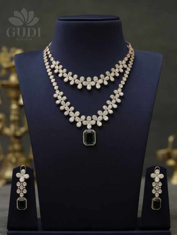 American Diamond Necklace - Layered Floral