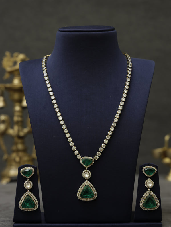 American Diamond doublet stone green long necklace
