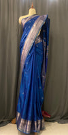 Fusion Kanjeevaram silk saree - Blue with silver zari