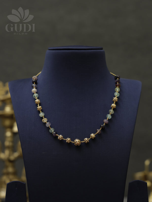 Gold roseflower ball beaded necklace set