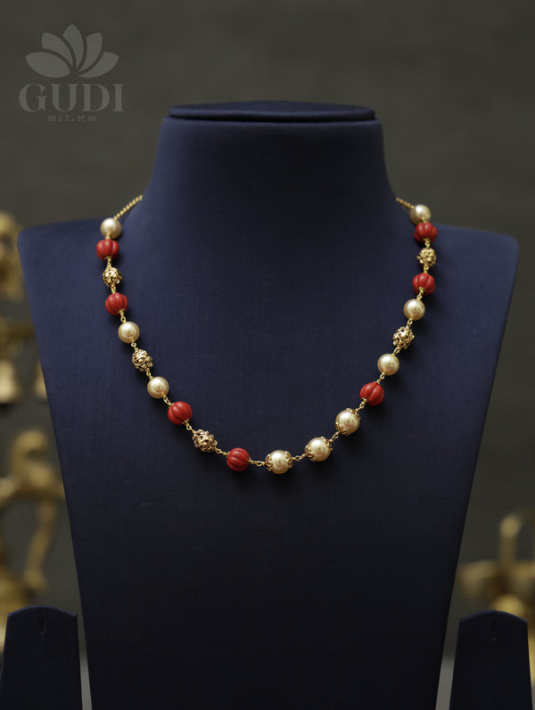 Gold coral ball beaded necklace set