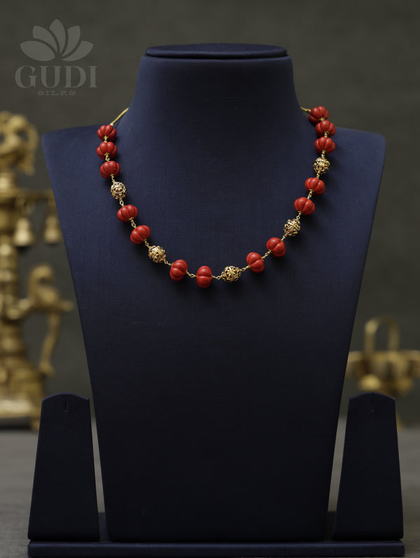 Gold coral ball beaded necklace set