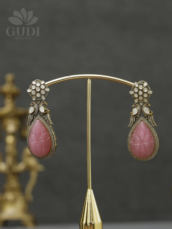 Natural mint stone Moissanite victorian statement earrings