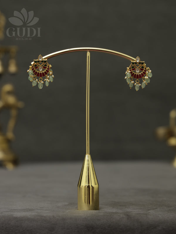 Jadau earrings - Stud with lush green beads