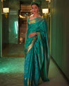 Alia inspired teal banarasi silk saree