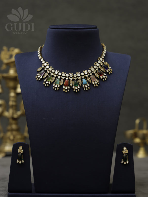 Uncut Kundan Navaratna necklace set