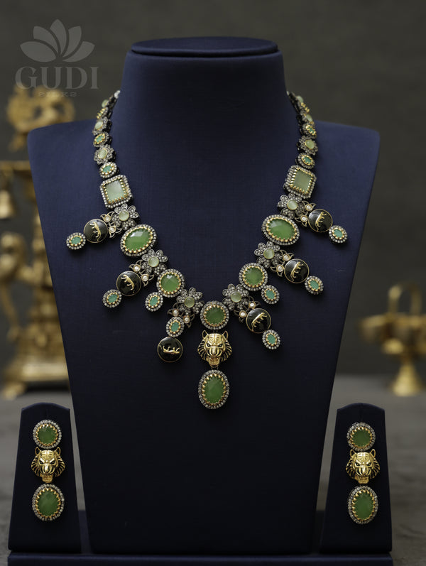 Sabyasachi inspired victorian finish multicolor statement necklace set