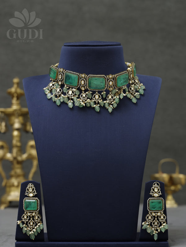 Doublet stone moissanite necklace set