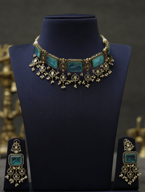 Doublet stone moissanite victorian necklace set