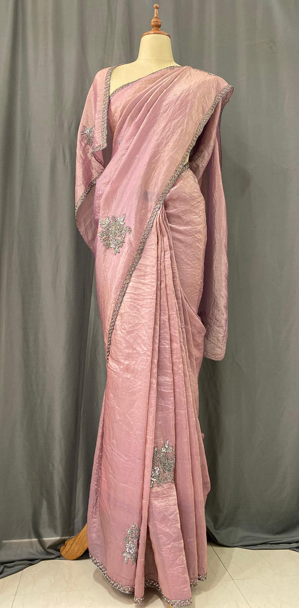 Crush Tissue Organza saree with embellished border and Applique work