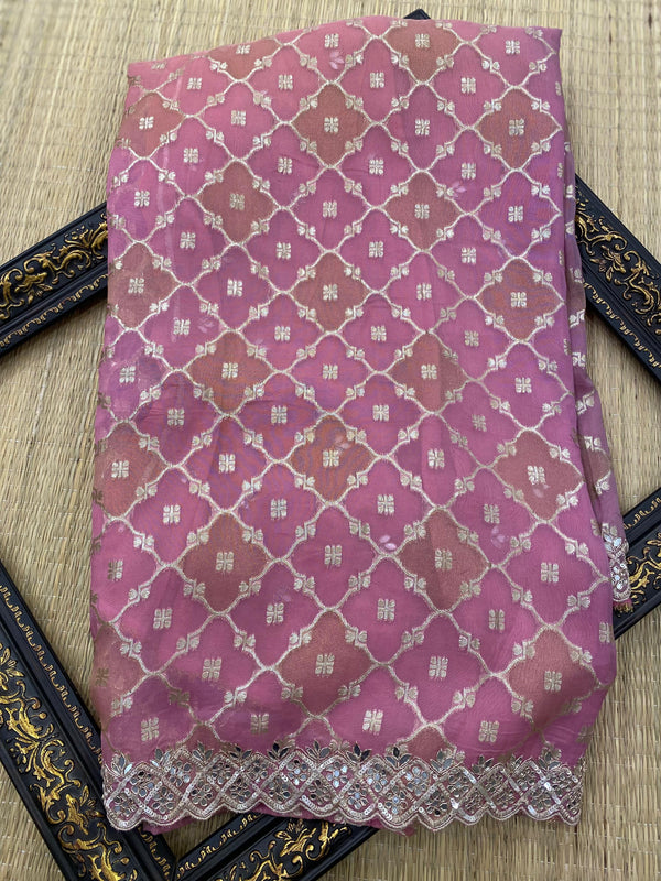 Georgette saree with embellishments - Ombre - pink and purple