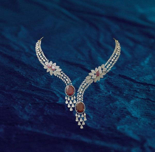 American Diamond Necklace - Floral