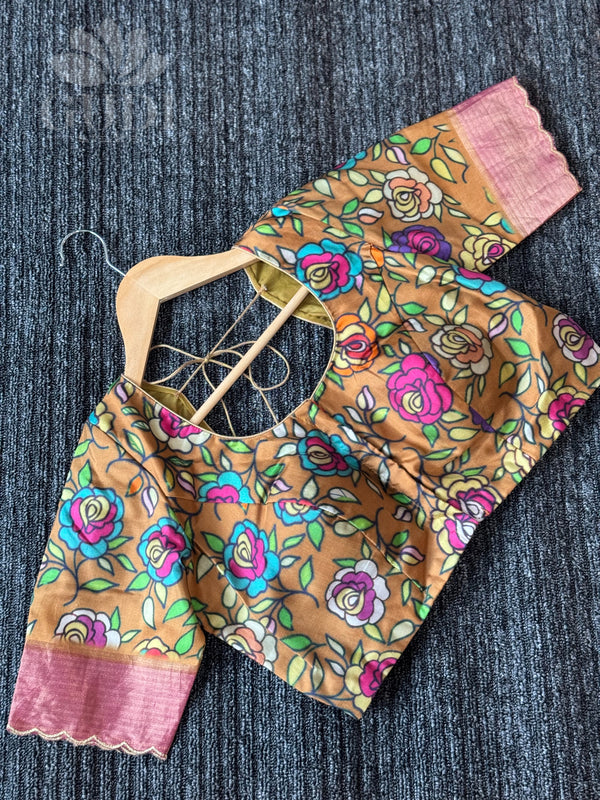 Brown kalamkari silk blouse