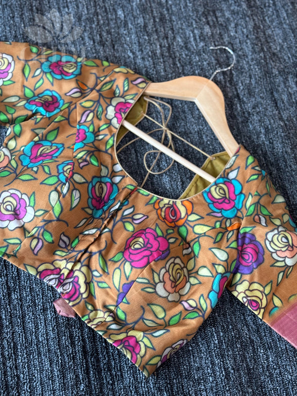 Brown kalamkari silk blouse