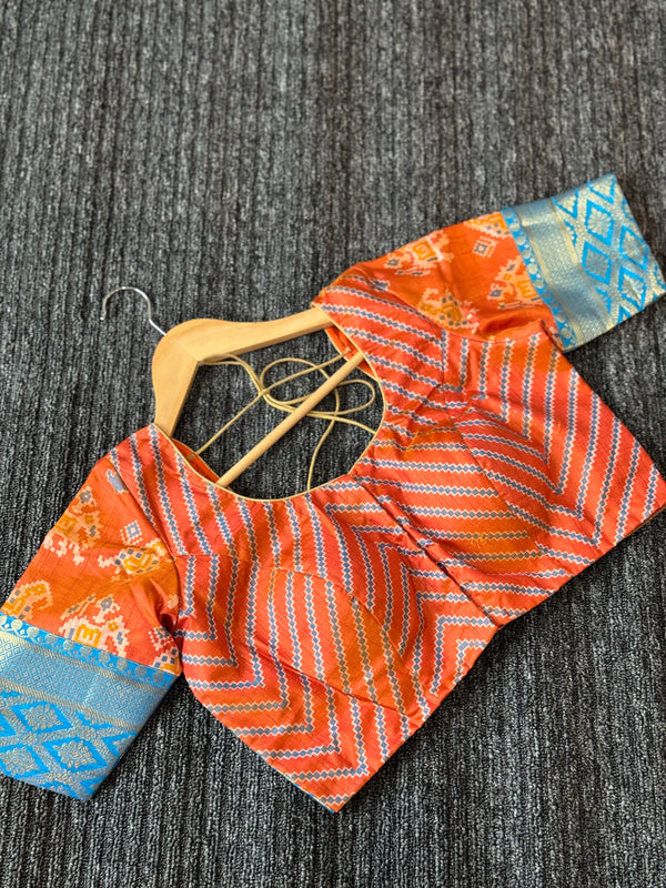 Orange and blue silk blouse