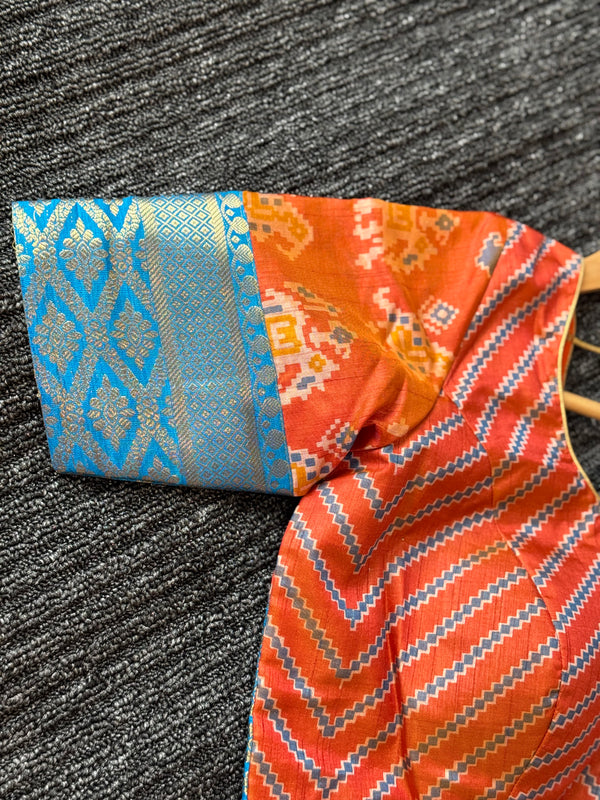 Orange and blue silk blouse