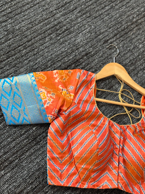 Orange and blue silk blouse