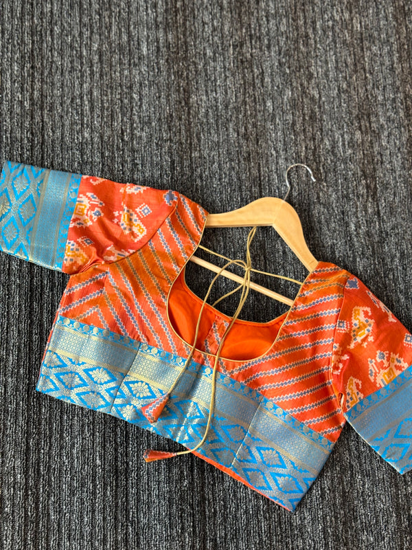 Orange and blue silk blouse
