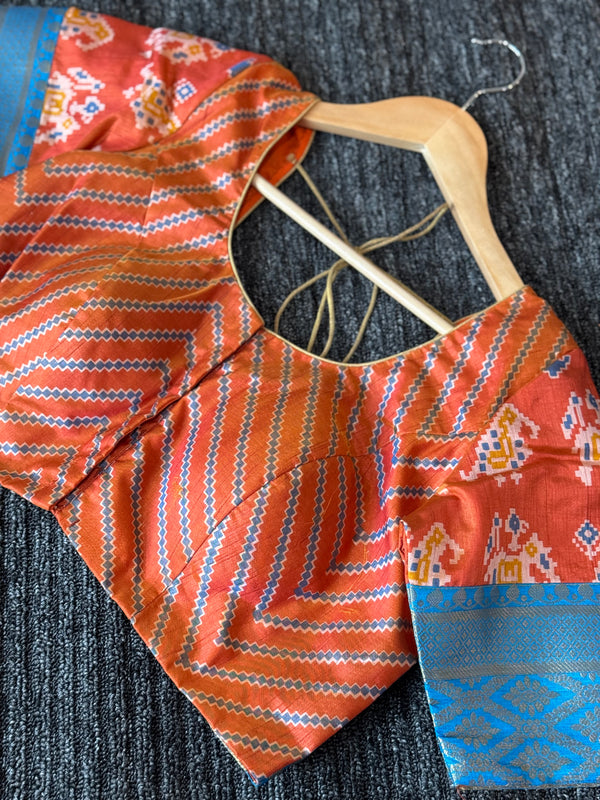 Orange and blue silk blouse