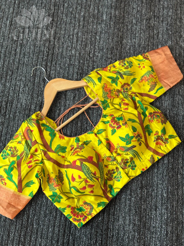 Yellow kalamkari silk blouse