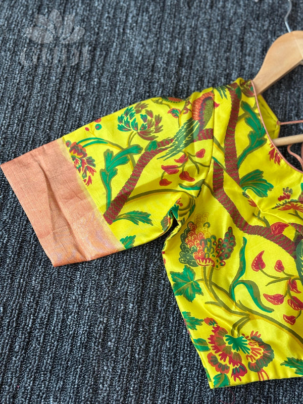 Yellow kalamkari silk blouse