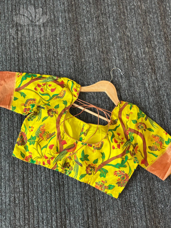 Yellow kalamkari silk blouse