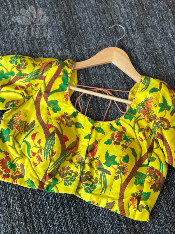 Yellow kalamkari silk blouse