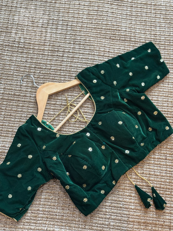Green velvet blouse