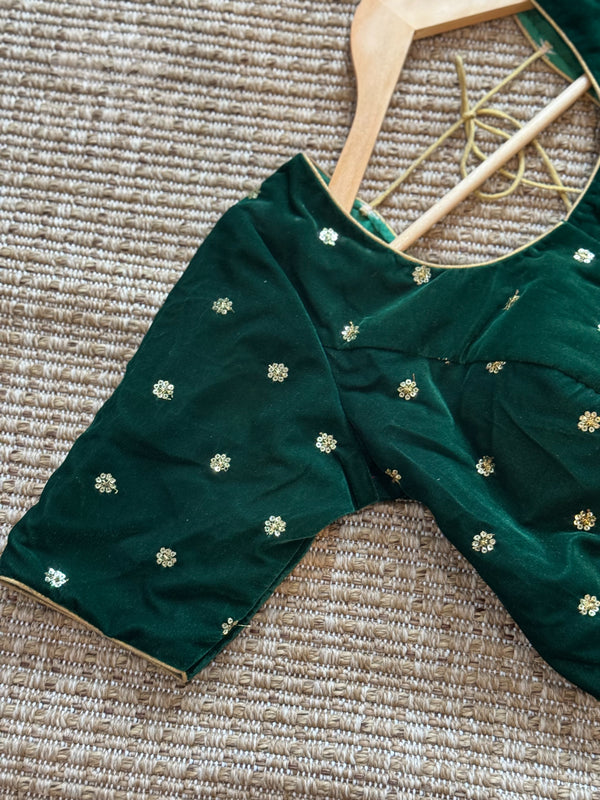 Green velvet blouse