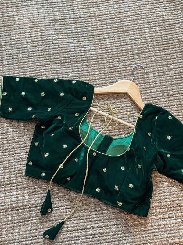Green velvet blouse