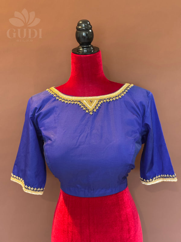 Blue Embroidered silk blouse