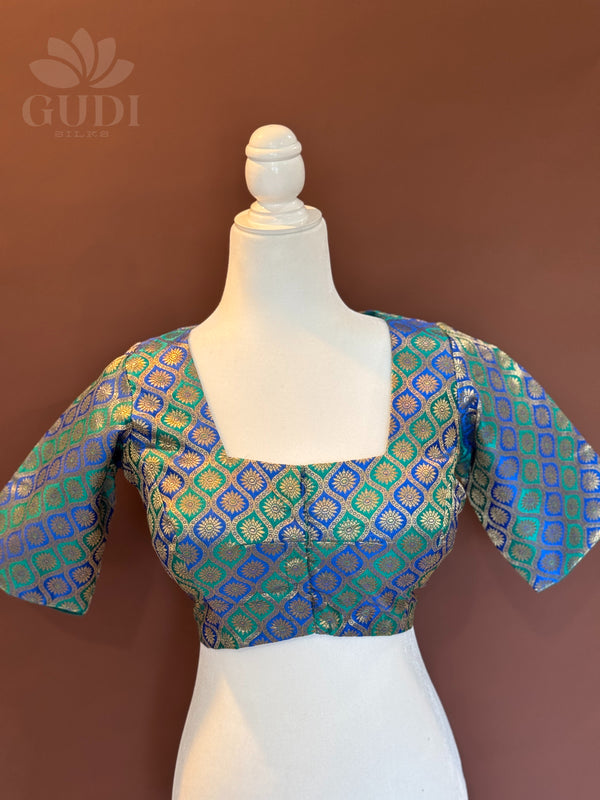 Blue and green silk blouse
