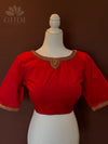 Red Embroidered silk blouse