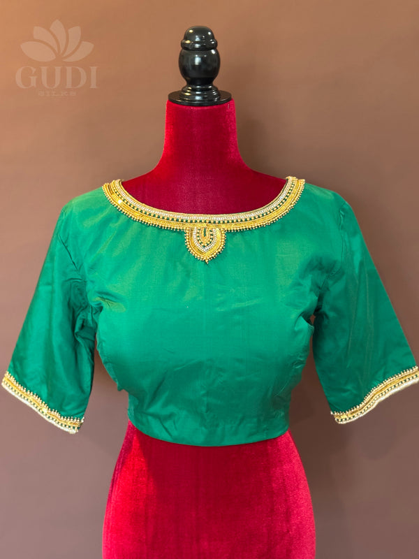 Green Embroidered silk blouse