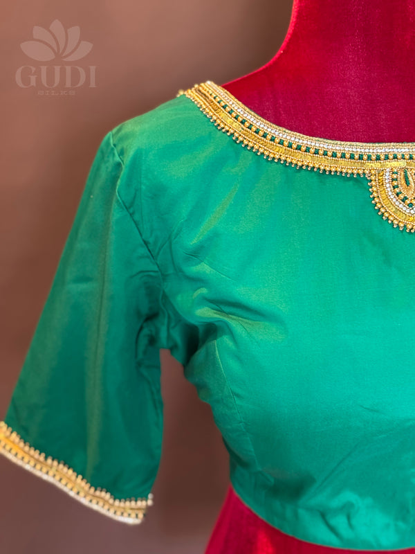 Green Embroidered silk blouse