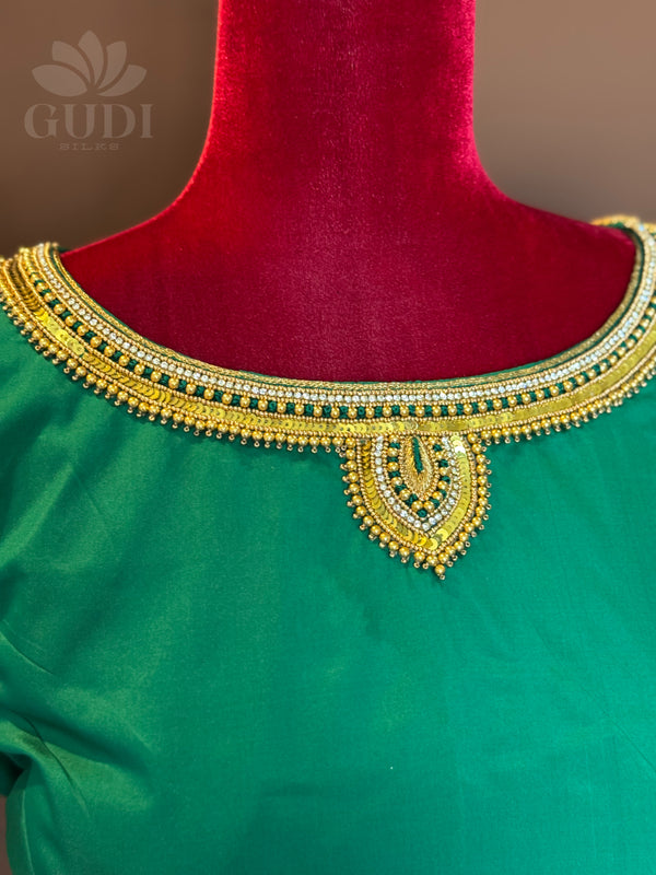 Green Embroidered silk blouse