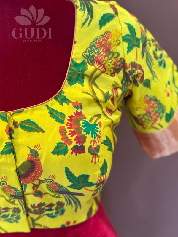 Yellow kalamkari silk blouse