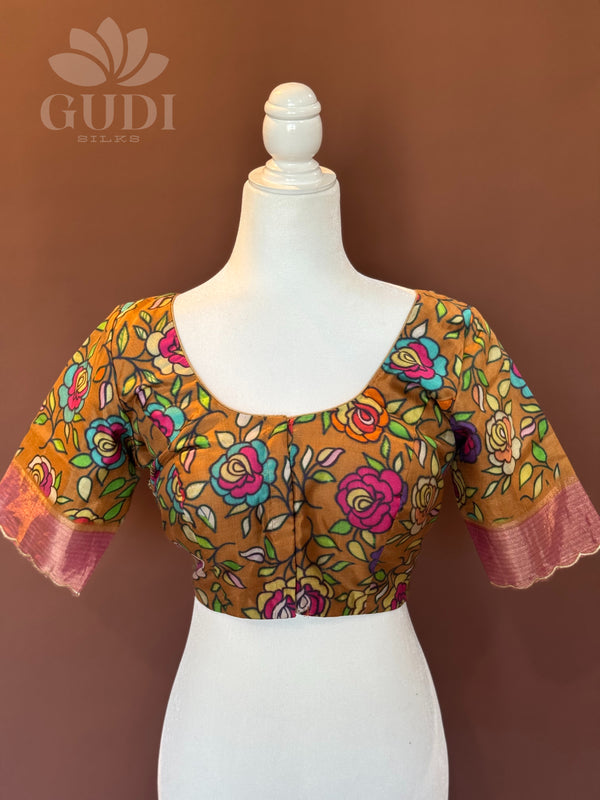 Brown kalamkari silk blouse