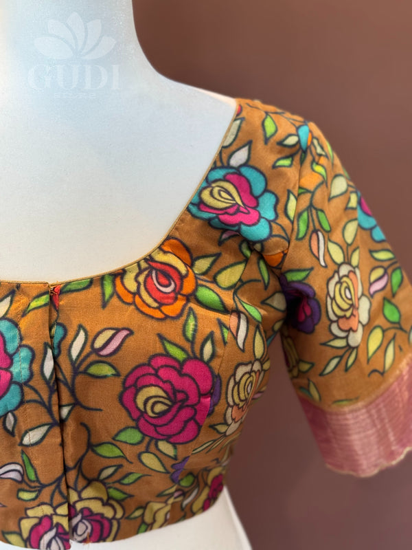Brown kalamkari silk blouse