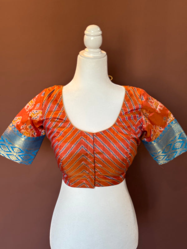 Orange and blue silk blouse