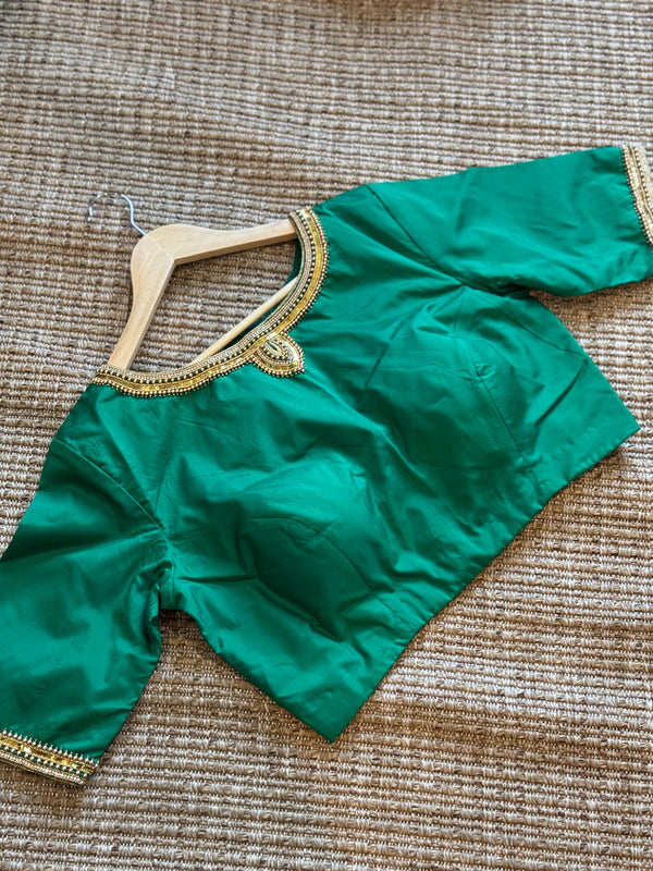 Green Embroidered silk blouse