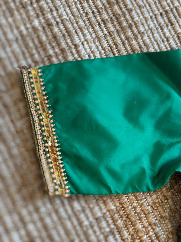 Green Embroidered silk blouse