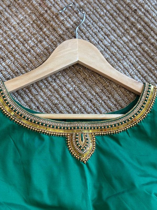 Green Embroidered silk blouse