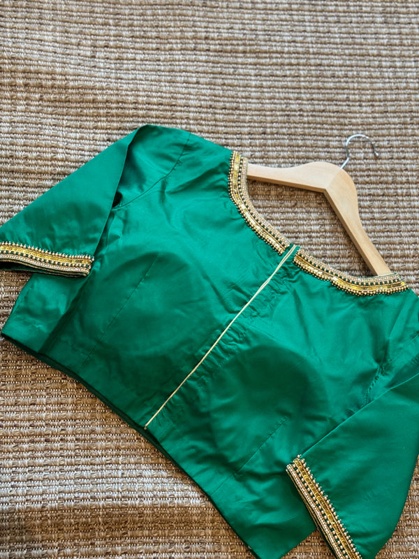 Green Embroidered silk blouse