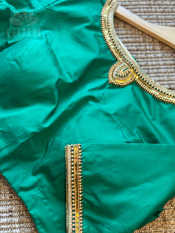 Green Embroidered silk blouse