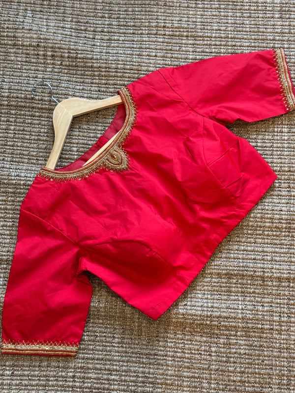 Red Embroidered silk blouse