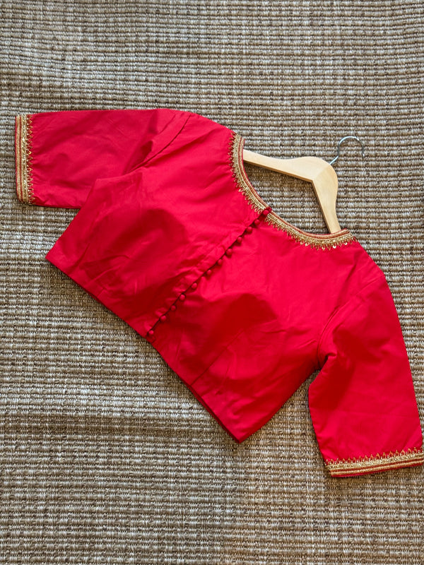 Red Embroidered silk blouse