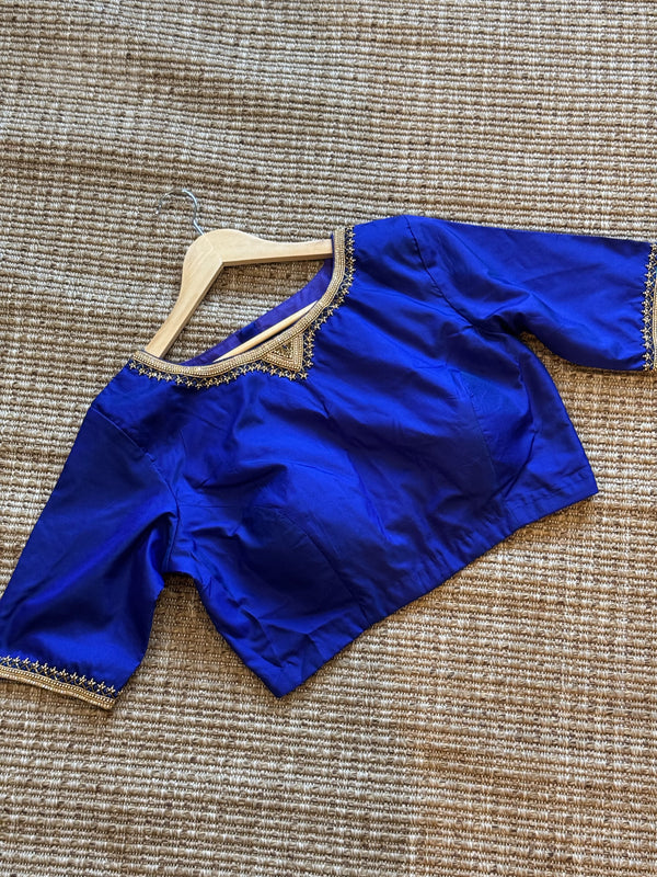 Blue Embroidered silk blouse