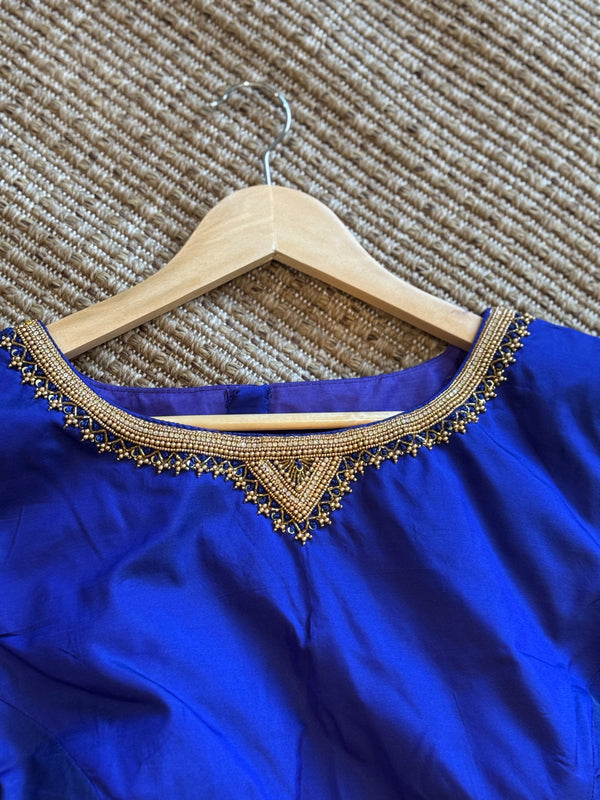 Blue Embroidered silk blouse